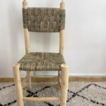 Chaise doum marocaine traditionnelle, tabouret en bois et tressé